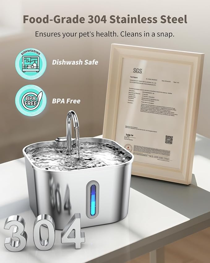Cat Water Fountain Stainless Steel, 74oz/2.2L Cat Fountain - Image 3