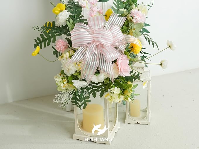 HUIHUANG Pink White Stripe Sheer Ribbon - Image 7