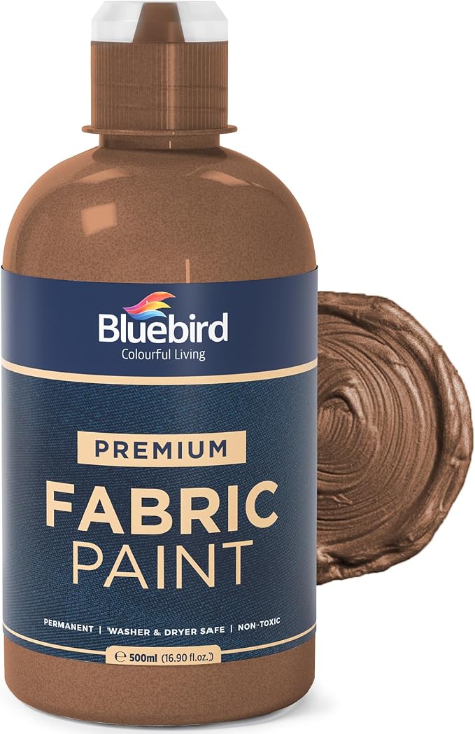BLUEBIRD Fabric Paint, Coffee Brown, 16.9 Fl Oz, Permanent Fabric Paints by BluebirdArts