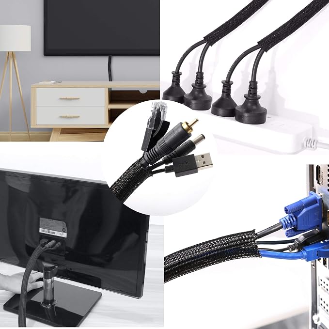 25ft - 1/2 inch Braided Cable Management Sleeve Cord Protector - Self-Wrapping - Image 5