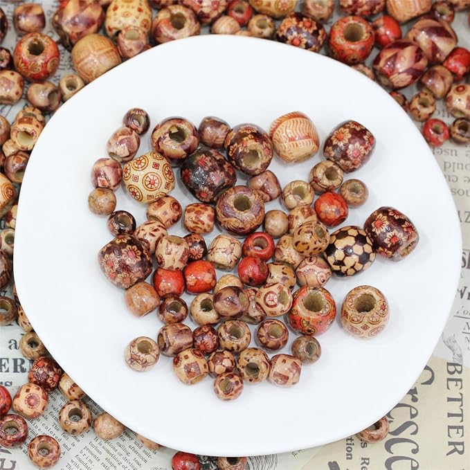 300pcs Mixed Painted Drum Wood Spacer Beads, BetterJonny Barrel Wood Beads - Image 4