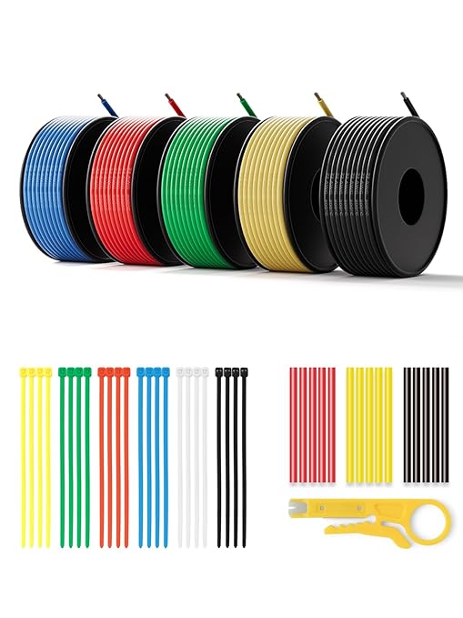 22 AWG Silicone Wire Kit 250FT, 22 Gauge Stranded Tinned Copper Wire Spool, 5 Colors 50FT Each,Flexible Electrical Wire for DIY, Automotive, LED, Arduino, Battery Projects