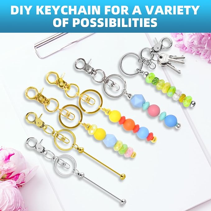 20 Pcs Beadable Keychains Bulk Kit – DIY Keychain Making Supplies - Image 5