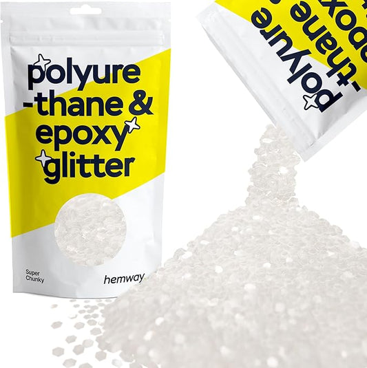 Hemway Glitter for Resin 100g White Iridescent Metallic Crystals for Epoxy Craft Super Chunky Flakes Tumblers Wax Melt