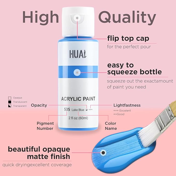HUAL Acrylic Paint Set With 5 Brushes, 24 Colors - Image 2