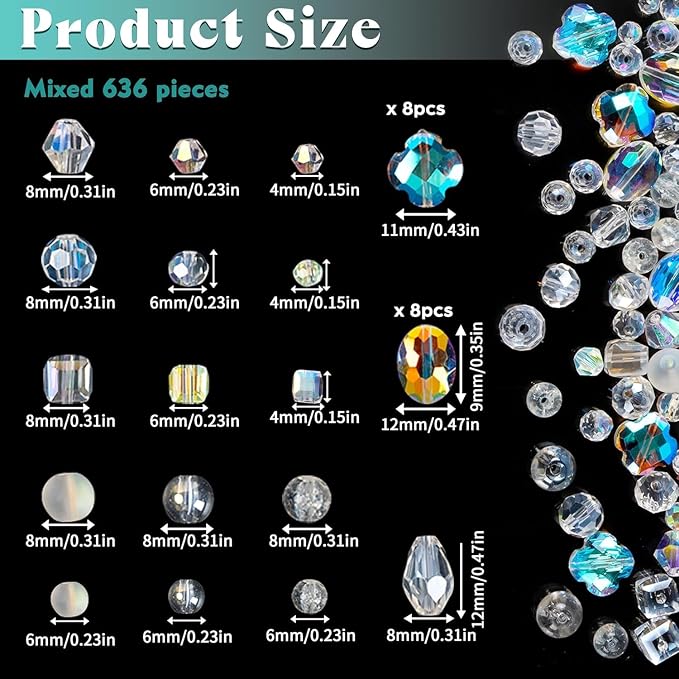 636Pcs Glass Beads for Jewelry Making, AB Color - Image 5