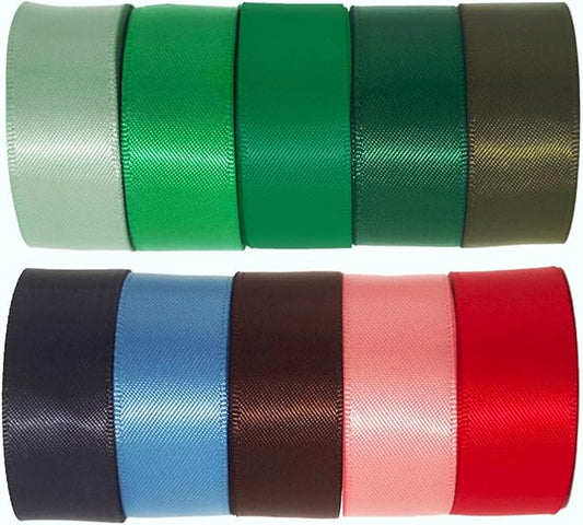1-1/2 Inch Double Faced Satin Ribbon Set, 50 Yards Pack, Into The Forest-10 Colored Green Ribbon Bulk for Gift Wrapping, Crafts, Flower Bouquet, Eco Environment, Earthy Day, Forest Wedding