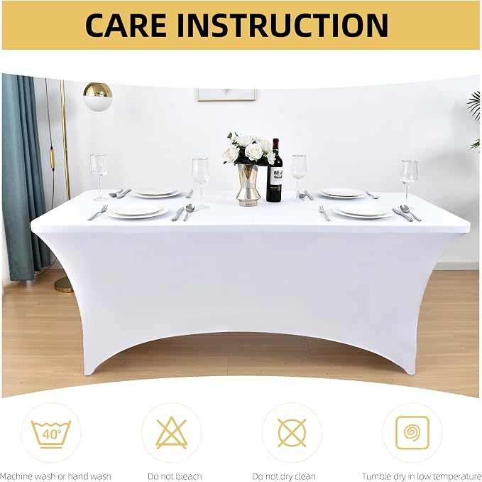 2-Pack 8ft White Spandex Table Covers - Image 6