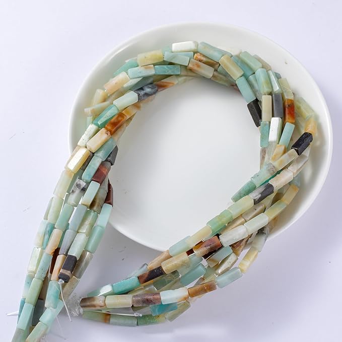 Natural Amazonite Rectangle Tube Beads 4x13mm 38cm/str Loose Semi Gemstone Stone Beads for Making Bracelets Necklace Earrings