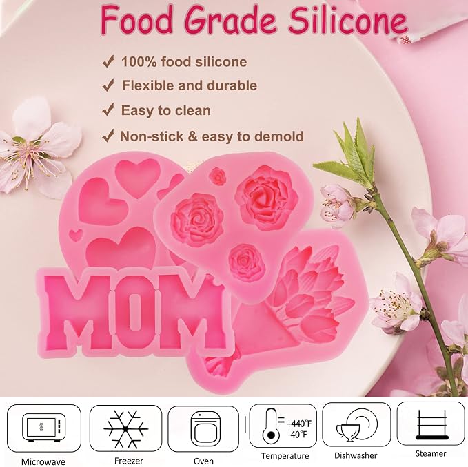 6Pcs Mother's Day Fondant Mold Mom Word Silicon Mold Best Mom Chocolate Mold - Image 4