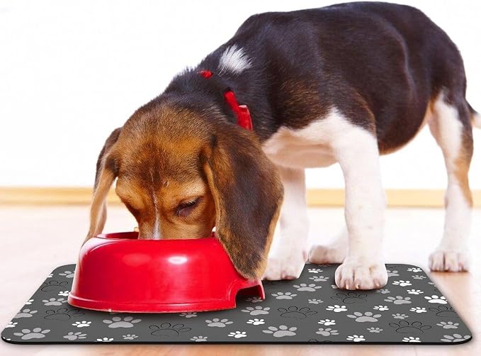 Dog Food Mat, Absorbent Water Bowl Mats Cat Pet Feeding Placemats Dark Gray 24 - Image 6