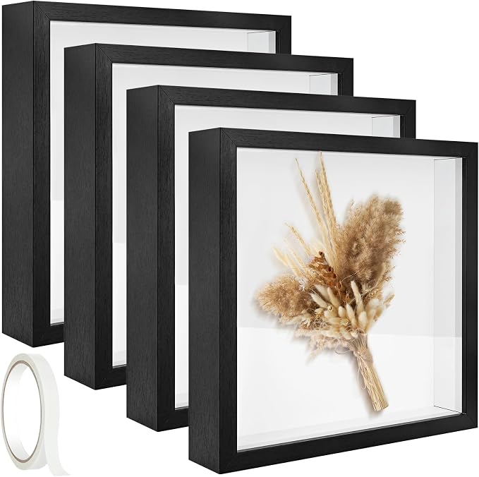 4 Pack 12x12 Shadow Box Frame, Wood Deep Large Shadow Box Display Case by IWOLOMI