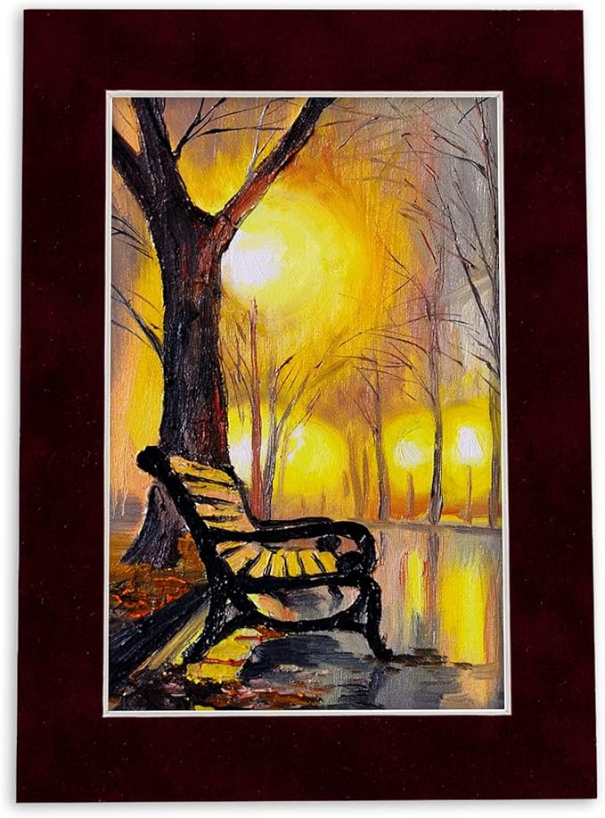 11x14 Mat Bevel Cut for 8.5x11 Photos - Acid Free Dark Red Suede Precut Matboard With Backing Board and Crystal Clear, Self Seal Photo Mat Bag - For Pictures, Photos, Framing - 4-ply Thickness