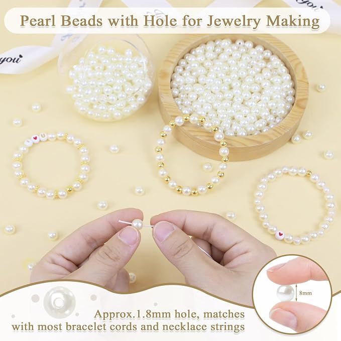 DUQGUHO 8mm Pearls for Crafting Pearl Beads for Jewelry Making Plastic Beads - Image 4