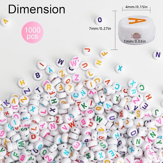 SUTOUG 1000PCS Letter Beads for Threading, 4 x 7 MM Acrylic Round Alphabet - Image 2