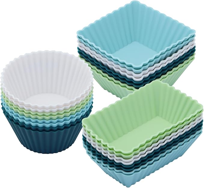 24Pack Silicone Muffin Cups, Reusable Cupcake Liners Molds by SAWNZC