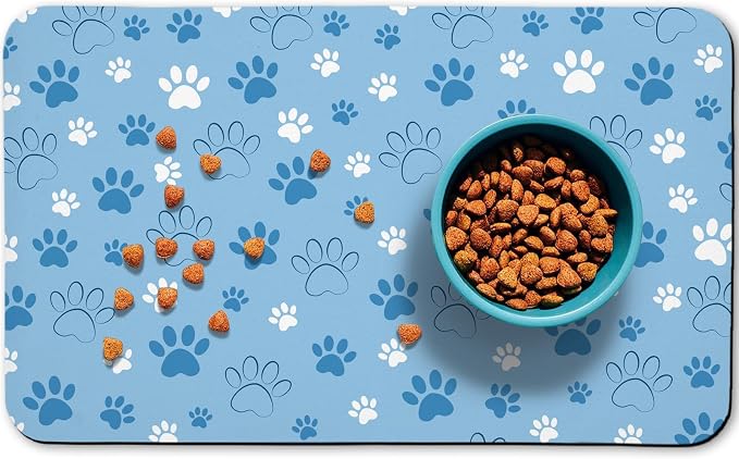 Dog Food Mat, Absorbent Water Bowl Mats Cat Pet Feeding Placemats Blue 24 * 32 by Zoeeya