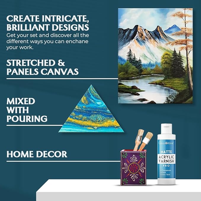 GRANOTONE Acrylic Artist's Varnish | Matte Finish | Non-Yellowing | Non-Toxic | Anti-Crazing Formula | for Pro Artists, Hobby Painters & Kids | Made in India | 200 ML (6.76 fl oz)