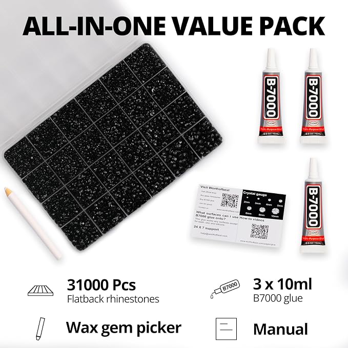 31000Pcs Black Rhinestones for Bedazzling, Flat Back Resin Gemstone Crystal - Image 2
