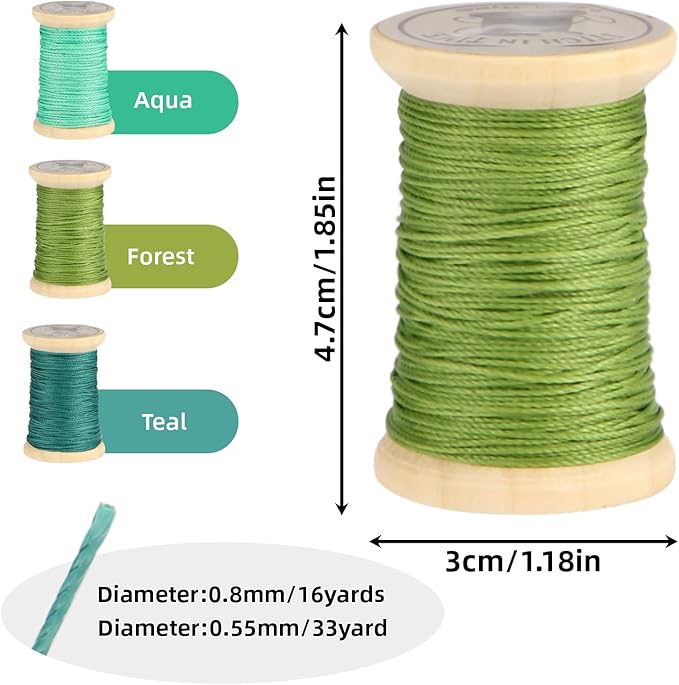Natural Waxed Thread, 0.55mm/0.8mm, Wax Thread for Handcrafted Wrapping, Sewing, Bookbinding, Leather Threads, Beginners Craft DIY, Hemp Cord (Teal/Aqua/Forest, 0.55mm/33 Yards)