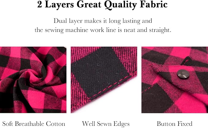 Plaid Dog Bandana with Button, Dual Layer Soft Cotton Triangle Dog Scarf - Image 5