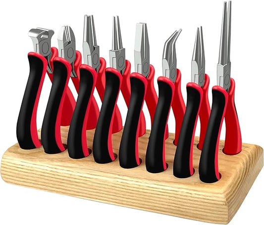 8PCS Jewelry making tools, jewelry tools set with Wood Holder,Professional jewelry pliers idear for DIY jewelry repair, wire wrapping, beading, crafting, crimping, and cutting