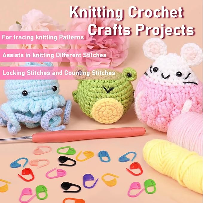 150 PCS Plastic Knitting Stitch Markers for Crocheting, Crochet Stitch Marker for Yarn Crafts Knitting Weaving Locking Plastic Safety Pins Crochet Supplies Accessories, White