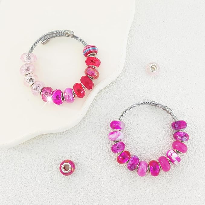 Zyehxed Large Hole Beads Red Rose Pink Fairy Wand Garden Beads - Image 4