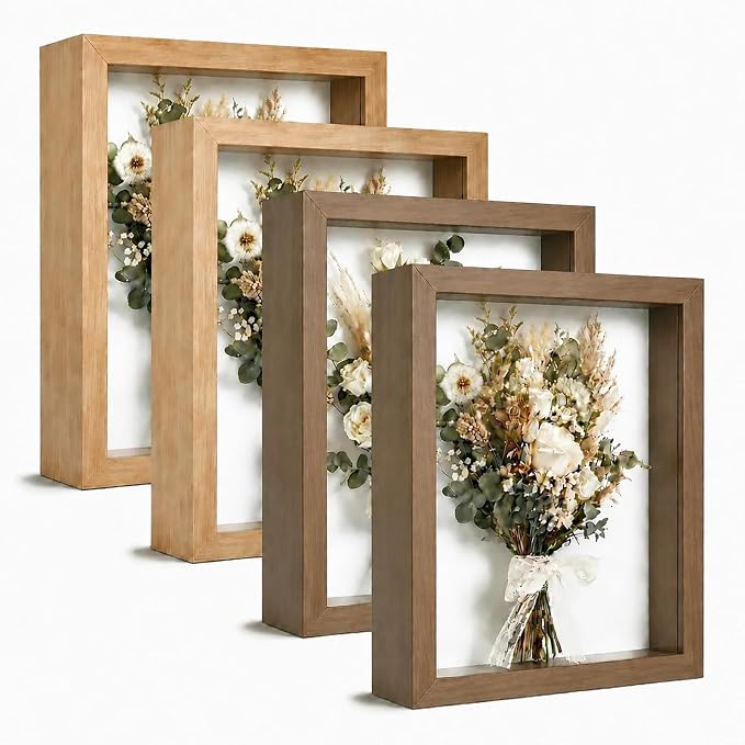 4 Pack 8x10Shadow Box Frame Set, Deep Wood Display Case by Unknown