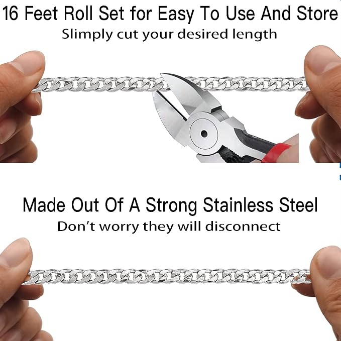 Jishi 16ft Cuban Link Chain Roll 6mm Silver Stainless Steel Necklace Chains - Image 6