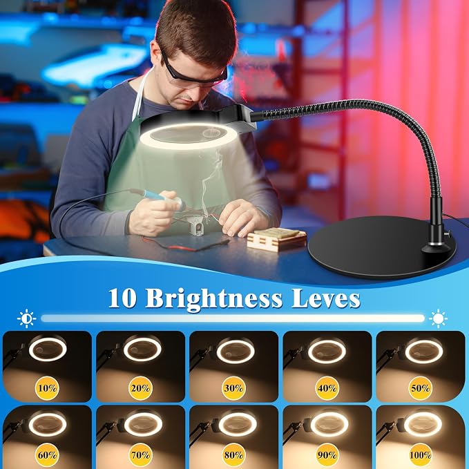 10X 30X Magnifying Glass with Light and Stand, 72 LED 3 Color Modes Stepless - Image 5