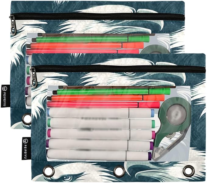 Eagles Head Pencil Pouch for 3 Ring Binder, 2 Pack Waterproof Pencil Bags Clear - Image 2