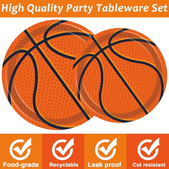 96Pieces Basketball Tableware Set Sport Party Disposable Plates Napkins Fork - Image 4