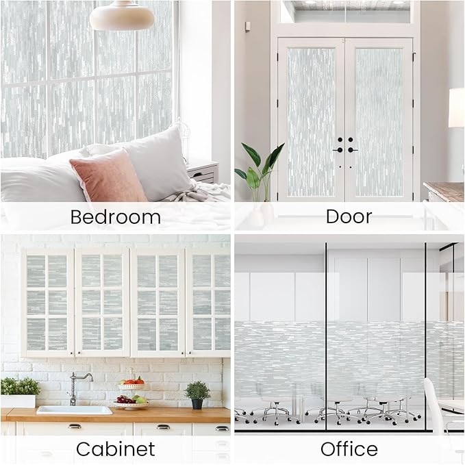 Haton Window Privacy Film, Frosted Glass Static Cling Sun Heat Blocking Window Clings, Frosting Opaque Coverings Stickers Tint for Home Office Door, Non Adhesive, White 23.6" x 118.1"