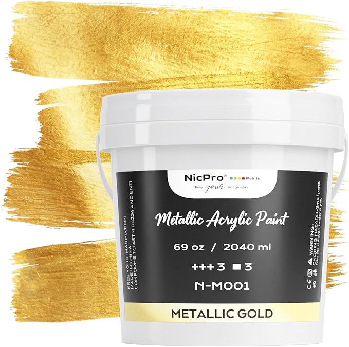 Nicpro Metallic Gold Acrylic Paint, 69oz/2040ml Large Gold Leaf Paint | Non by Nicpro