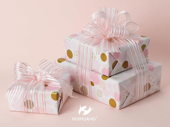 HUIHUANG Pink White Stripe Sheer Ribbon - Image 4
