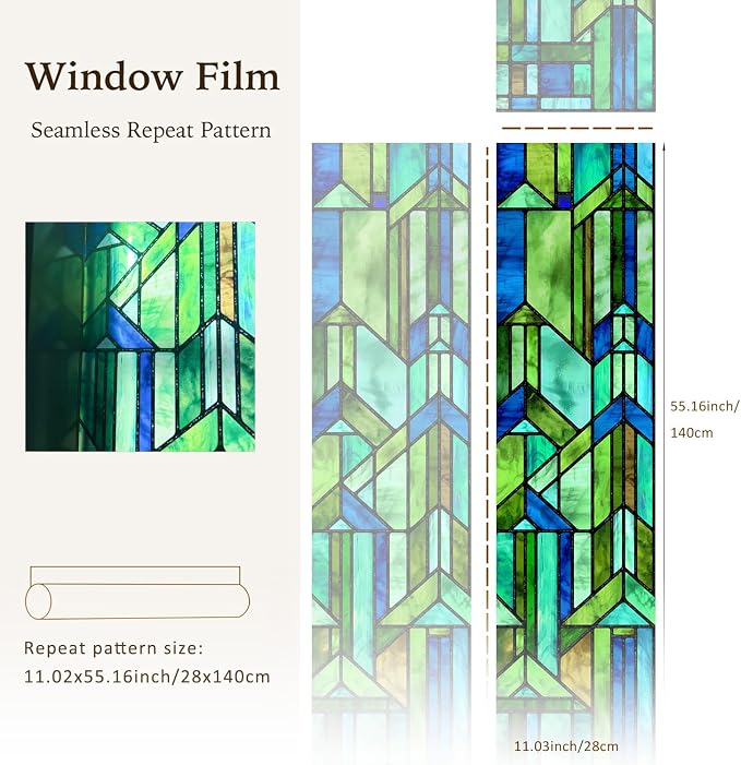 Original Hand Drawn Faux Stained Glass Window Film, Double-Sided Privacy Static - Image 3