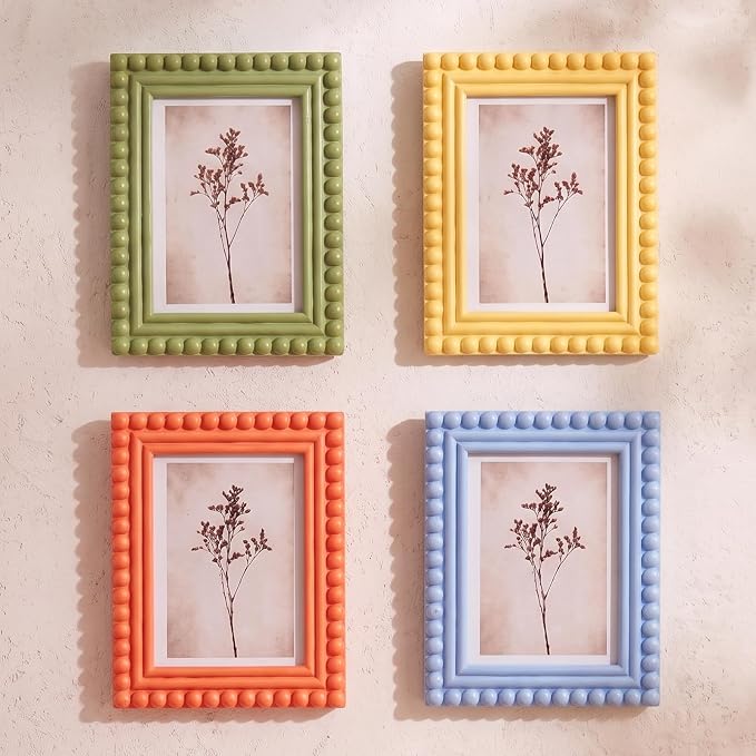4 Pack 5 x 7 Picture Frame, Wood Beaded Boho Photo Frame, Vintage Photo Display - Image 5