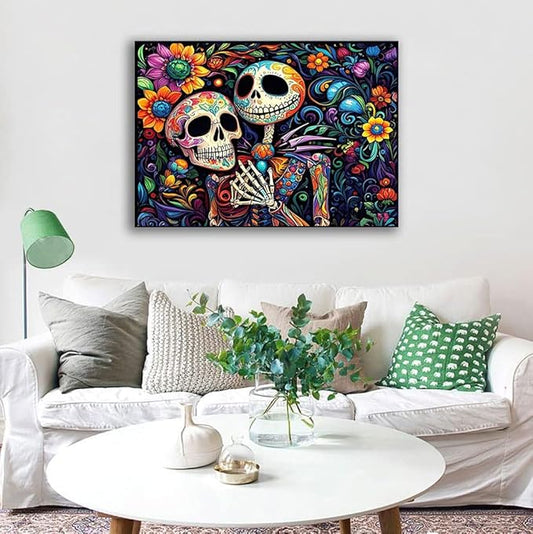 Halloween Stamped Cross Stitch Kits - Skullhead Jack Counted Cross Stitch Kits for Beginners Adults Needlepoint Cross-Stitch Patterns Dimensions Needlecrafts Embroidery Kits Arts and Crafts
