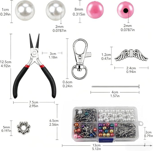 180Pcs DIY Angel Pendant Keychains Kit Includes Alloy Wing Spacer Imitated Bead - Image 2