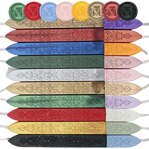 20Pcs Wax Sealing Sticks with Wicks, Assorted Colors Wax Seal Sticks Great for Letter Sealwax Stamp, Mixed Color Waxsealsticks, Wedding Invitations, Decoration (20)