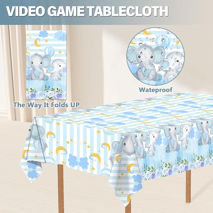 81 PCS Elephant Party Tableware Supplies, Disposable Blue Plates Cups Napkins - Image 3