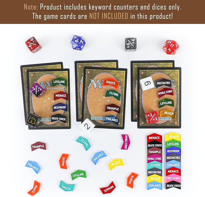 130PCS MTG Keyword Counters Tokens & MTG Life Counter Dice Set for Magic Card Accessories, Compatible with MTG CCG Card Gaming Accessories