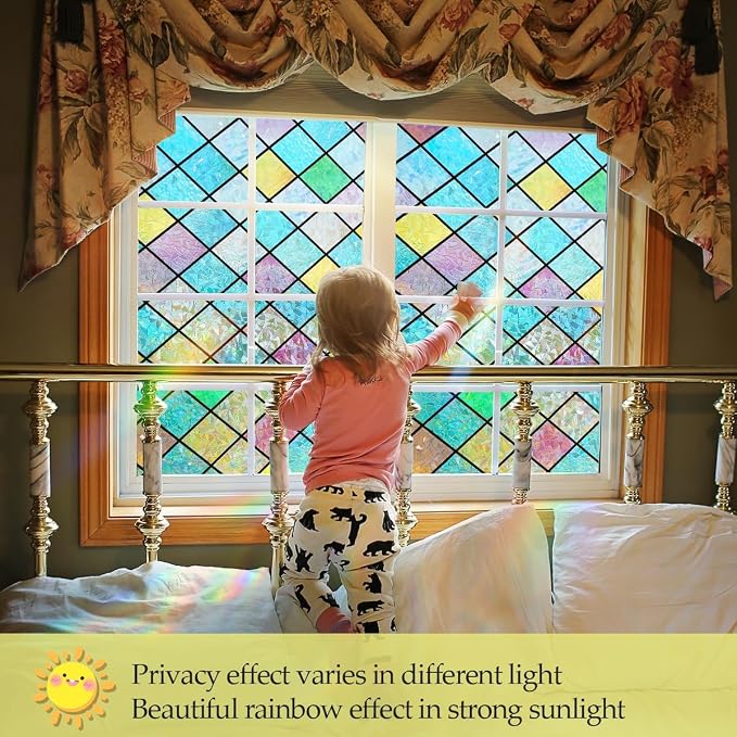 Bloss Stained Glass Window Film, 3D Rainbow Windows Privacy Film, Decorative - Image 2