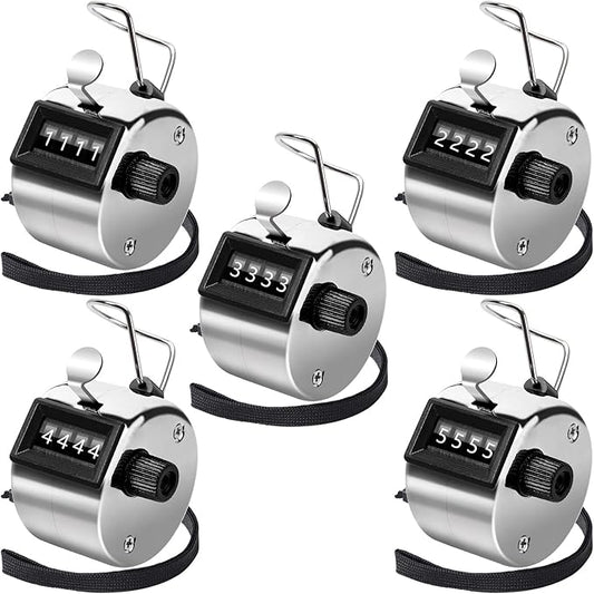 Handheld Mechanical Counter Clicker, 5 Pcs 4-Digital Number Tally Click Counter for School Event Golf Sports Office Stadium