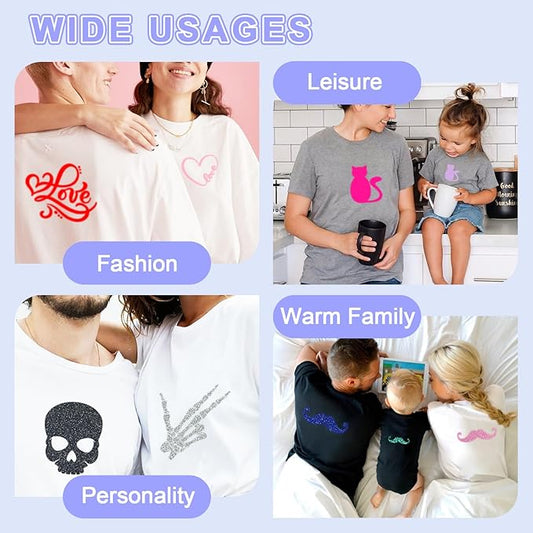 Glitter HTV Sparkly Heat Transfer Vinyl Bundle – 12 Assorted Colors 12"x10" Iron-On Vinyl Sheets for T-Shirts & DIY Crafts – Easy to Cut & Weed, No-Flake & Washable, Works with All Cutting Machines