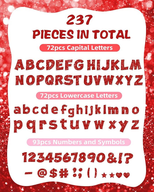 237 Pcs Glitter Bulletin Board Letters, Numbers and Punctuation, Poster Board Letters Alphabet Cut Out Cardboard Letters Accessories for Classroom Display Decorating Supplies 4inch (Red)