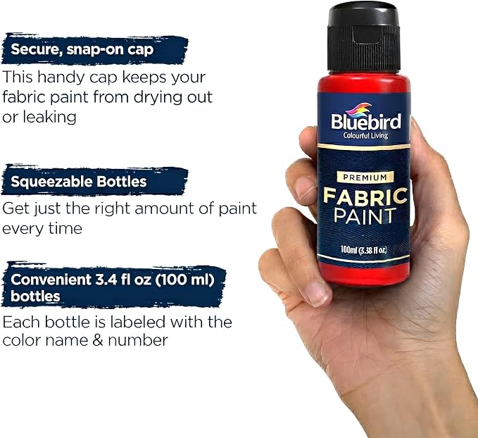 BLUEBIRD Fabric Paint, Cherry Red, 3.4 Fl Oz, Permanent Fabric Paints - Image 5