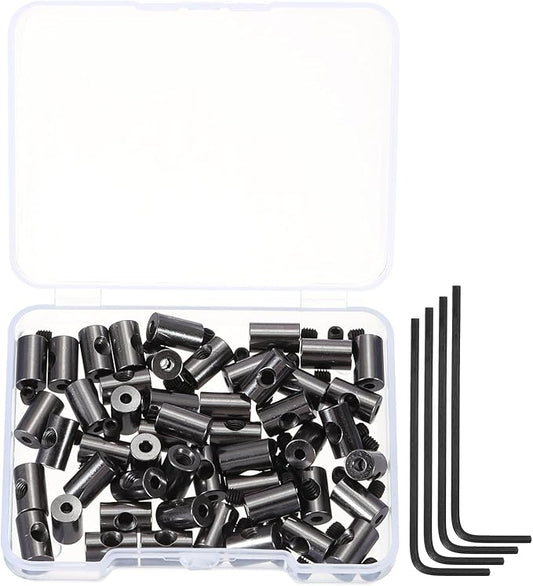 MECCANIXITY 50 Pcs Metal Locking Pin Backs, Locking Pin Keepers Clasp 9mm(H) with 4 Wrench Replacement in Storage Case for Badge, Brooch, Black Tone