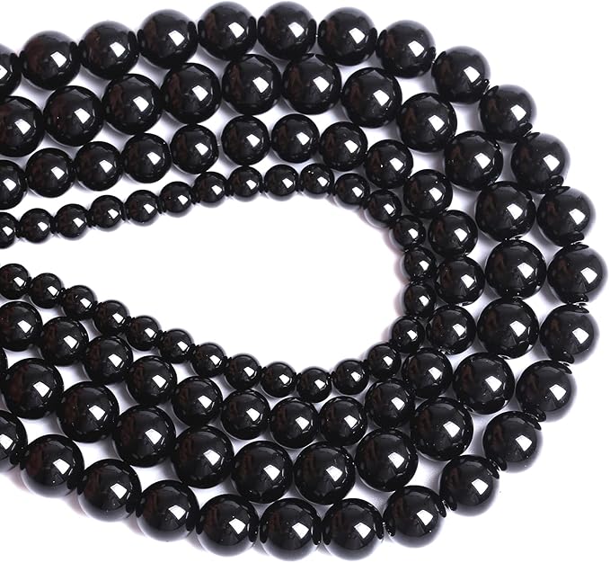 6mm 130pcs Natural Black Agates Onyx Stone Beads Smooth Round Loose Spacer Beads for Jewelry Making DIY Bracelets 32" 2 Strands